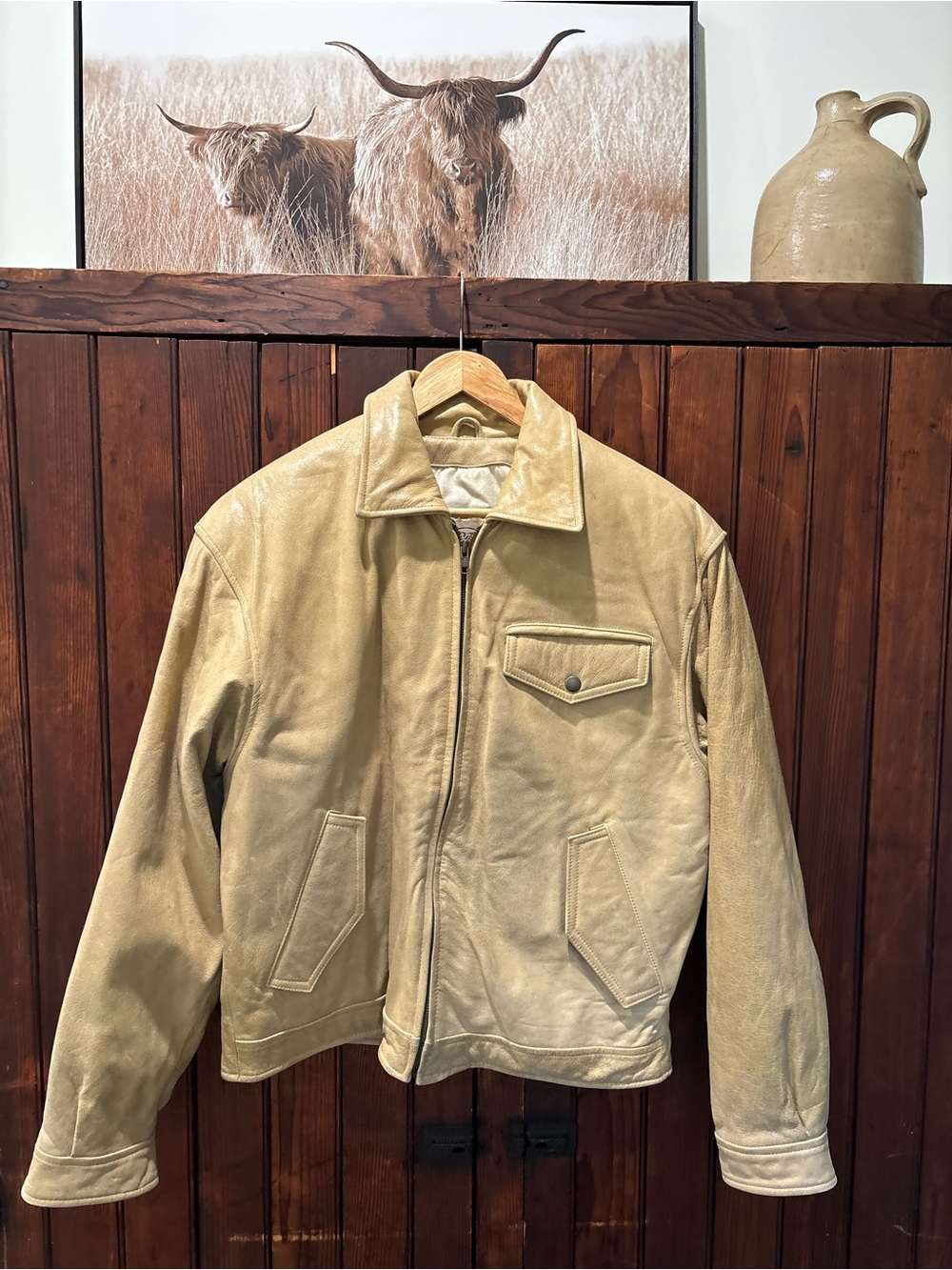 Vintage 90’s GEORGETOWN Leather Bomber Jacket, Tan, Unisex, Nineties, Mens S